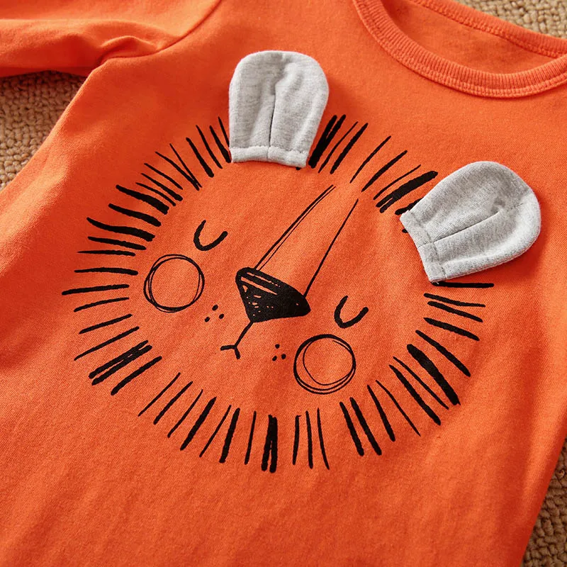 Animal - Orange lion print long sleeve with pants cotton fashion set，0-18 months Newborn Baby boy Spring and Autumn Round Neck