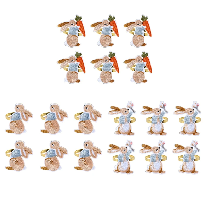 

6PCS Easter Napkin Rings, Easter Designed With Bunny ,Holiday Napkin Holders For Dining Easter Party Of Table Setting