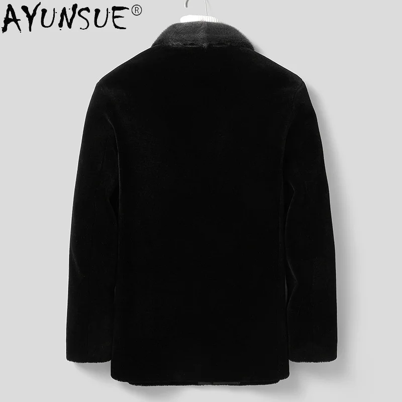 AYUNSUE Winter Men's Fur Coat 2024 Warm Black Wool Parkas Men 100% Real Mink Collar Jackets Casual Casaco Masculino Gxy256