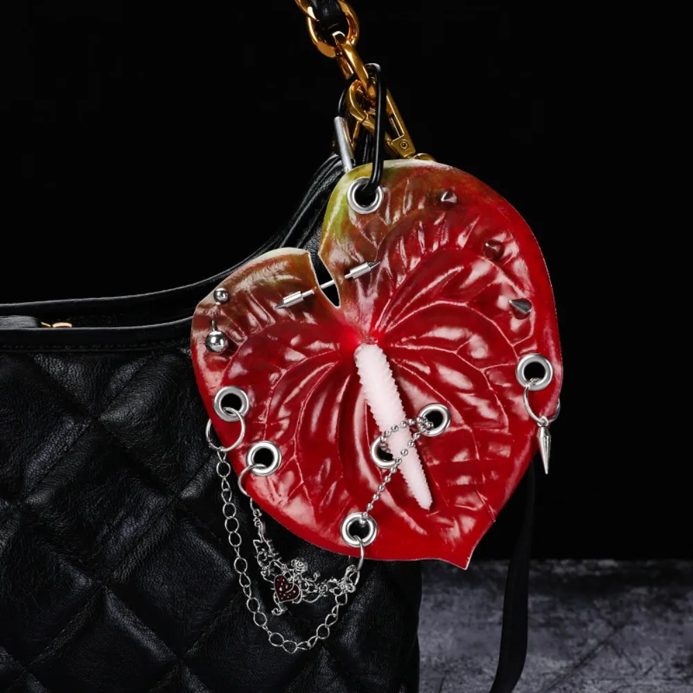 Phone Charms Phalaenopsis Orchid Keychain Puncture Rivet Keyring Imitation Flower Pendant Cloth Elegant Bag Pendant Women Girls