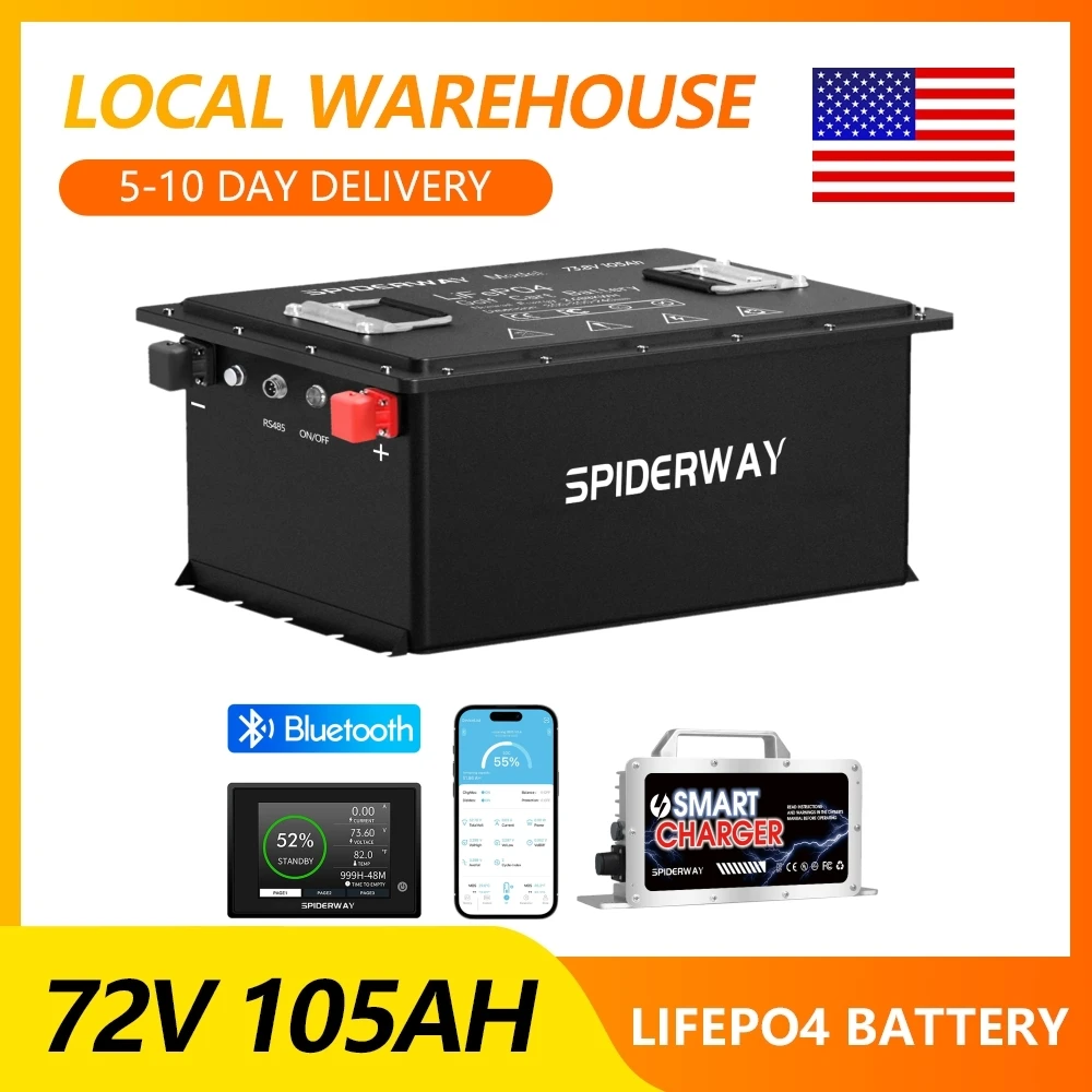 72V 105Ah LiFePO4 Battery for Golf Cart Solar Marine Off-Grid, 200A BMS 6000+ Deep Cycles