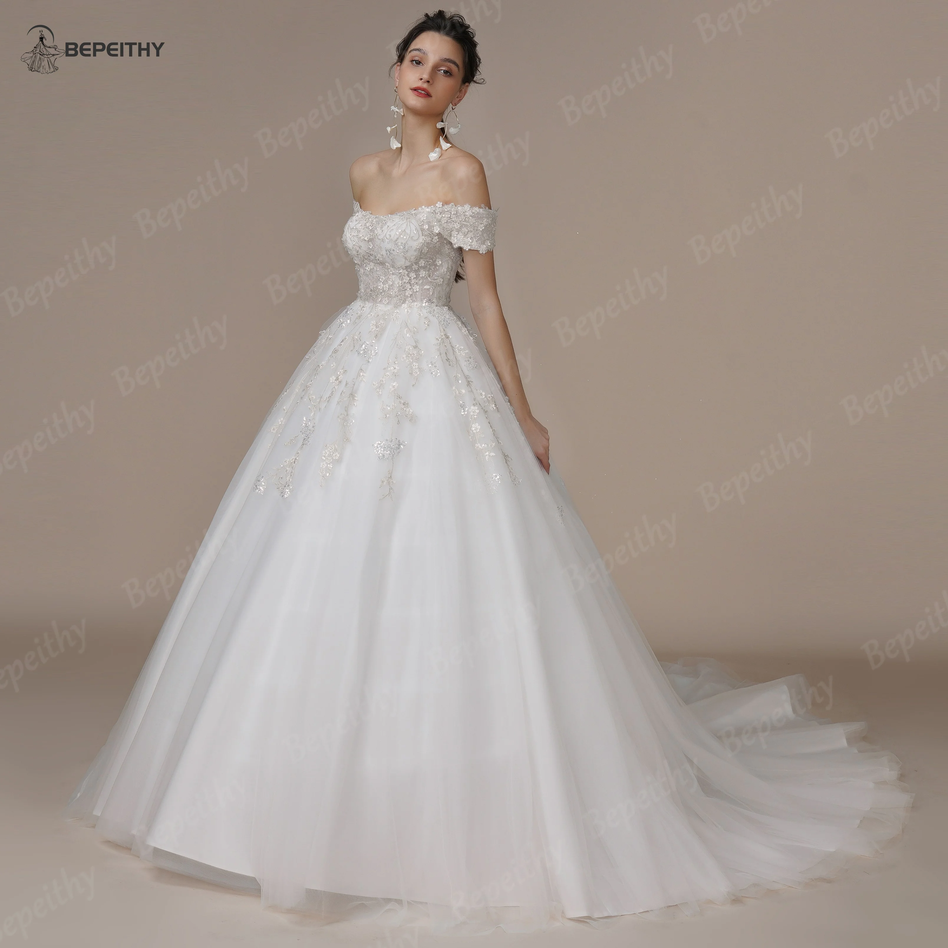 BEPEITHY Customized A Line Wedding Dresses For Women Off The Shoulder Appliques Lace Princess Bridal Gown Bride 2023 Spring