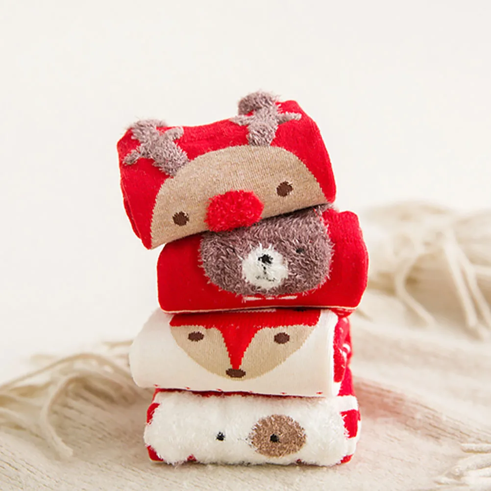 

4pcs Pairs Cotton Warm Stockings For Women Decorative Stockings Holiday Party Decorative Socks Christmas Socks Red Mixed