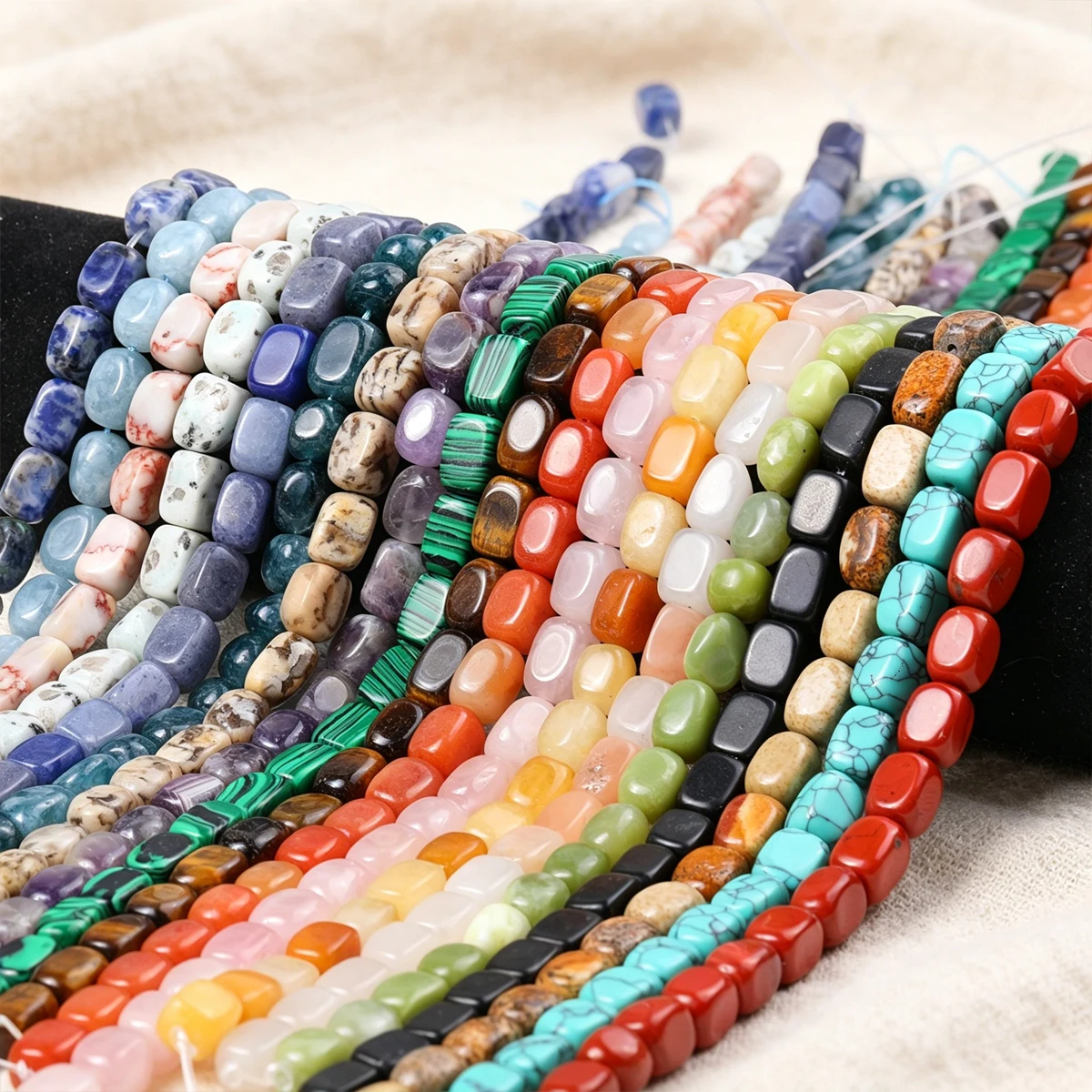 8x12mm 17Pcs Multicolor Rectangle Natural Stone Loose Beads Ideal for Making Your Own Jewellery Such as Bracelets and Necklaces