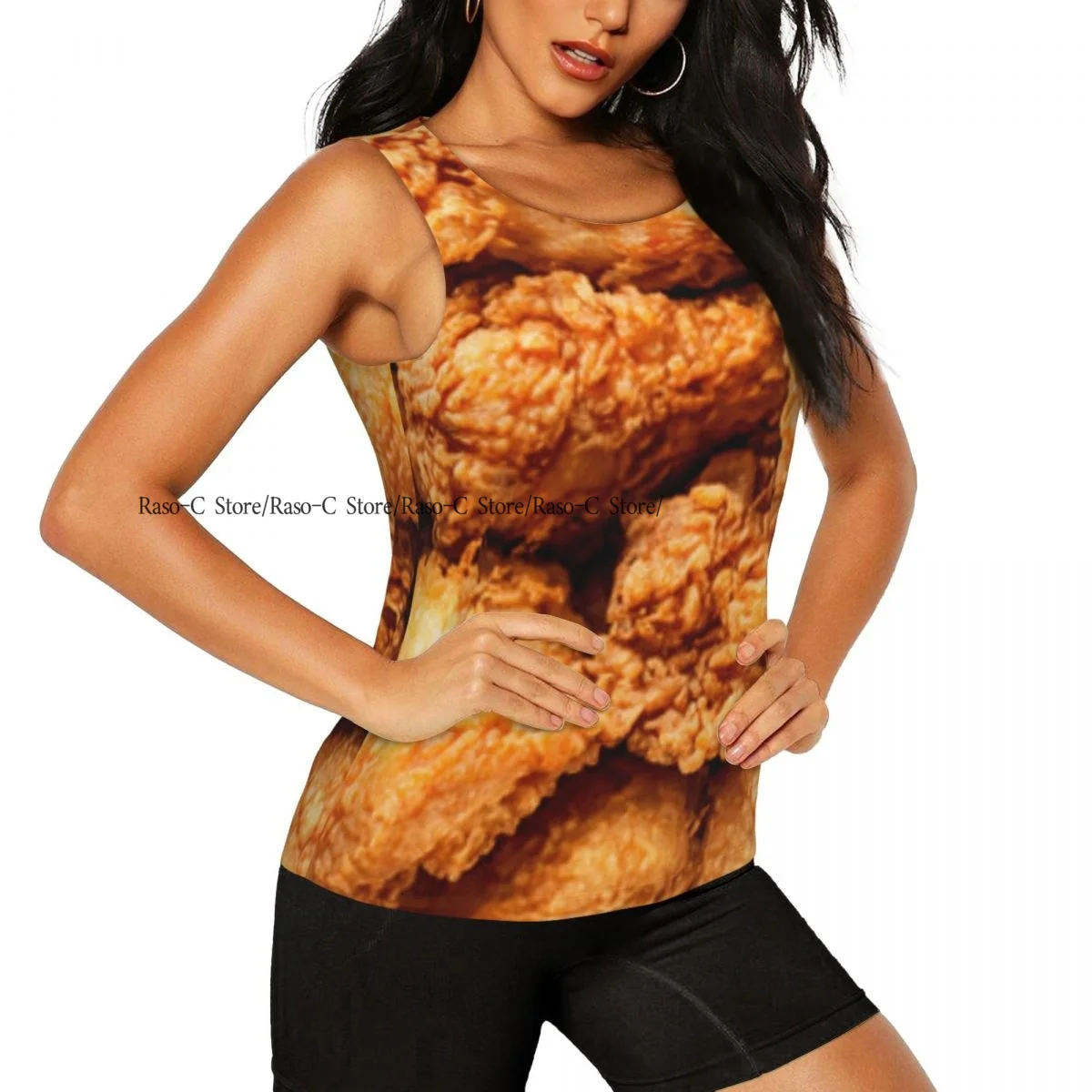 Women Casual Sport Yoga Vest Fried Chicken Texture Quick Dry Running T-shirt Training Workout Gym Sleeveles