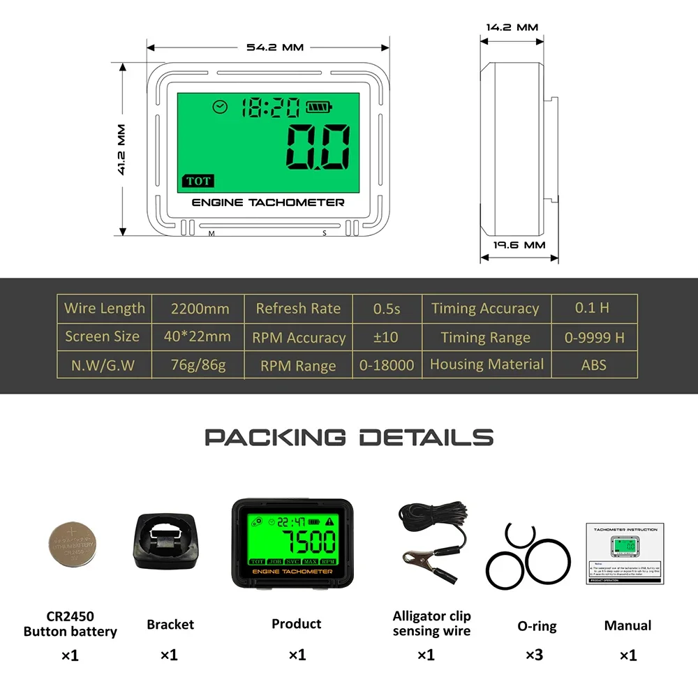 Motorcycle Inductive Digital Tachometer SVC TOT JOB Engine Hour Meter Gauge Backlight Resettable RPM for Moto Lawn Mower image 5