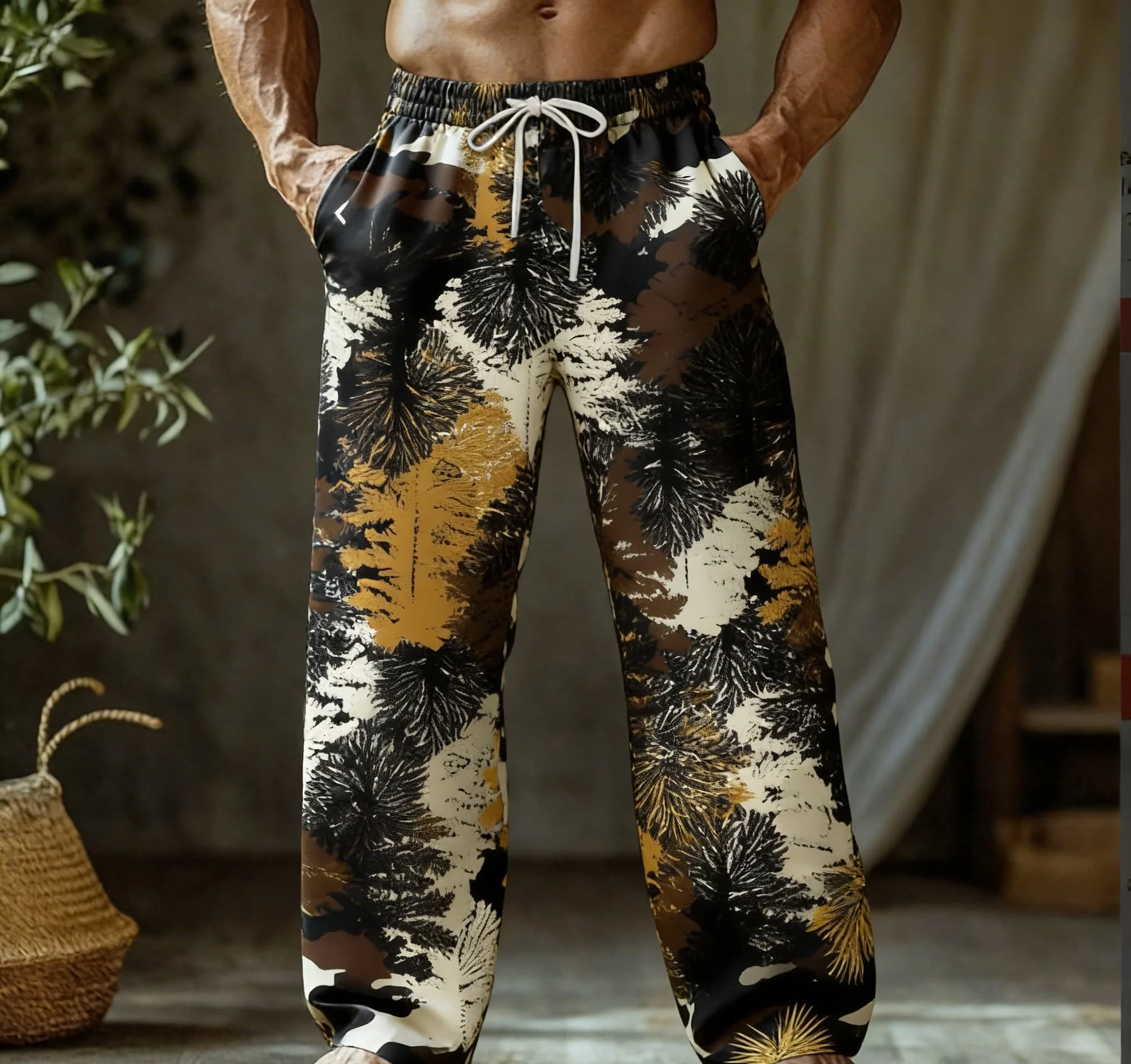 Men's Summer Thin Quick-Dry Hawaiian Beach Pants Ethnic/Bohemian Patchwork Print Pants