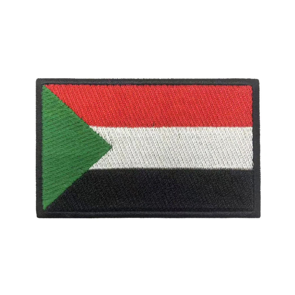 1PC Sudanese flag Sudan Patch Stripes Badge Tags Chevrons Military Armband Iron On Or Hook Loop Embroidered