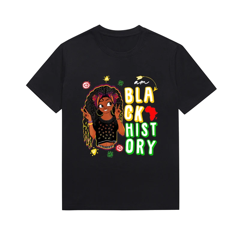 African Black History Slogan Top Melanin Cartoon And Lovely Girl Printing Casual Tee Custom T Shirt For Women