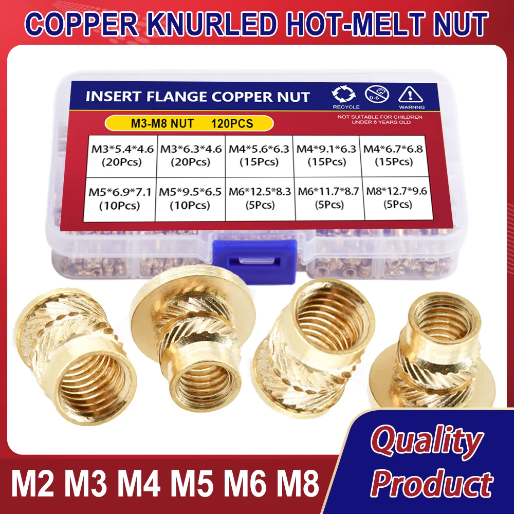 Hot Melt Flange Thread Knurled T-type Copper Brass Insert Nut for 3D Printing Injection Embedment Molding Nuts M2 M3 M4 M5 M6 M8