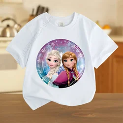 Kawaii Anna Elsa Frozen T Shirt Girl Tops Tees Kids Girls Clothes Disney T-shirts Children Short Sleeve Birthday Party Costume