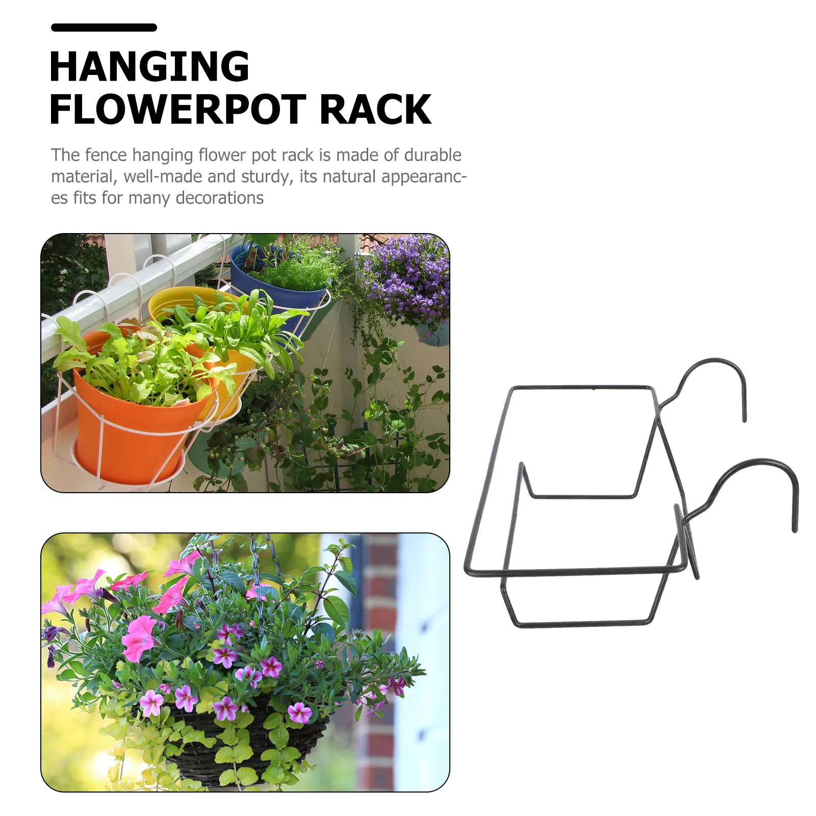 

Rectangular Hanging Flower Pot Rack for Balcony Fence Plant Stand Holder Outdoor Indoor Garden Decor Metal Potted Shelf Railing