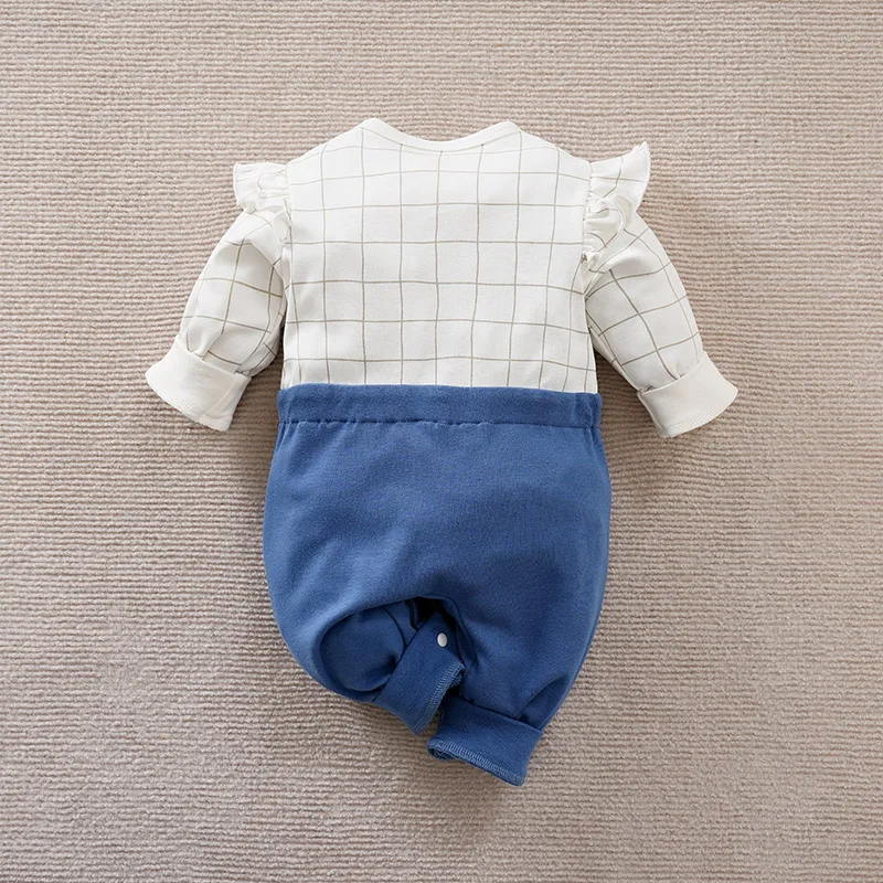 الوليد طفلة عادية بسيطة وهمية حزام الكتف الفاكهة الفراولة الربيع والخريف مختلط اللون طويلة الأكمام بذلة الطفل