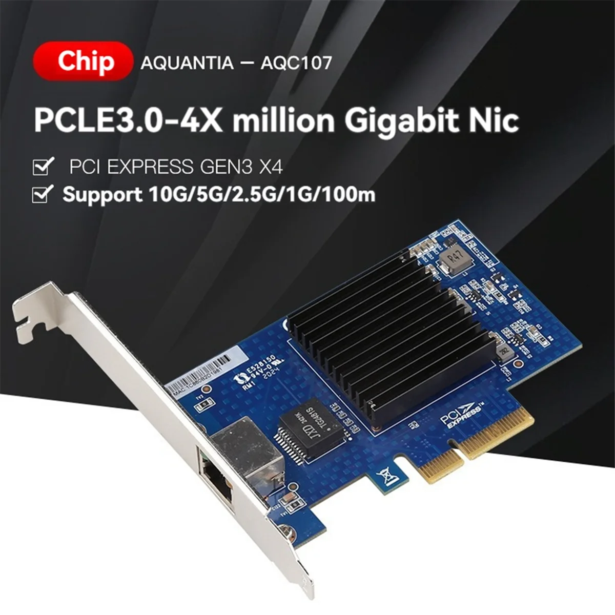 PCIE 3.0 4X 10G Network Card AQC107 Server NIC Compatible with X8/X16 for Linux Win10/11 System