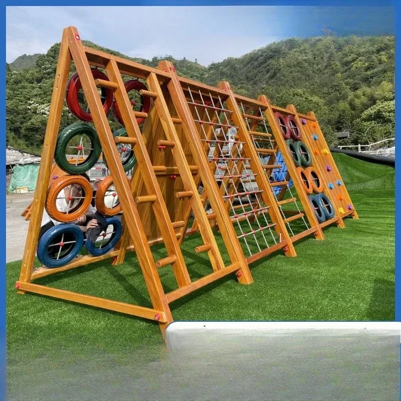

Kindergarten Outdoor Herringbone Wooden Climbing Children's Spider Web Rock Climbing Play Physical Training Creeper Drilling