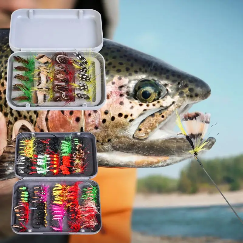 Trout Fly Fishing Kit Fishing Bait Hand-Tied Multicolor Lures Fly Fishing Supplies For Freshwater Fish Bass Flatfish Salmon