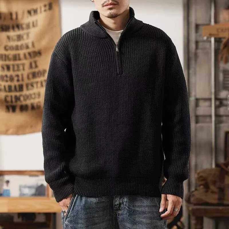 

Thiened Heavyweight Men's Knitted High Collar Sweater f Zipper Autumn Winter New Sle Long Sve Warm Woolen Yarn Top