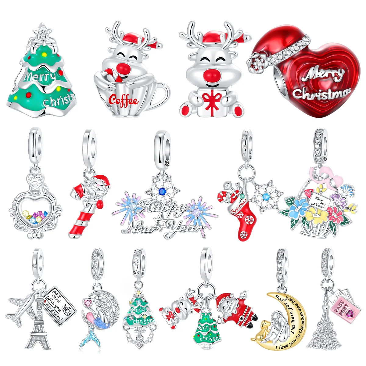 925 Sterling Silver Elk Tree Snowflake Socks Tower Christmas Series Beads Fit Original Charms Silver 925 Bracelet Women Jewelry