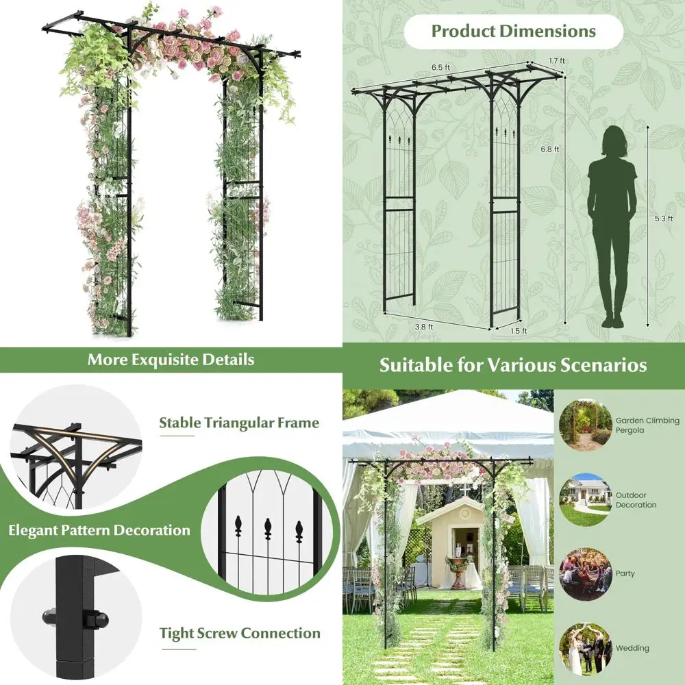 

Rust-Resistant 6.8-Foot Metal Wedding Arch with Extended Roof and 4 Stakes for Outdoor Garden Use