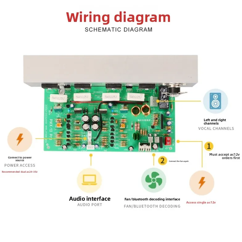 Gaowen PMX-300W Dual Channel High Power Amplifier Board 2SA1943/2SC5200 with Temperature Control Wiring