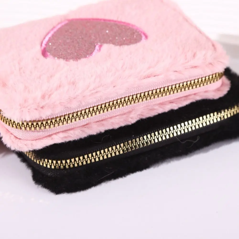 Love Embroidered Love Embroidered Plush Coin Purse Large Capacity Korean Style Embroidered Zipper Purse Sweet Portable