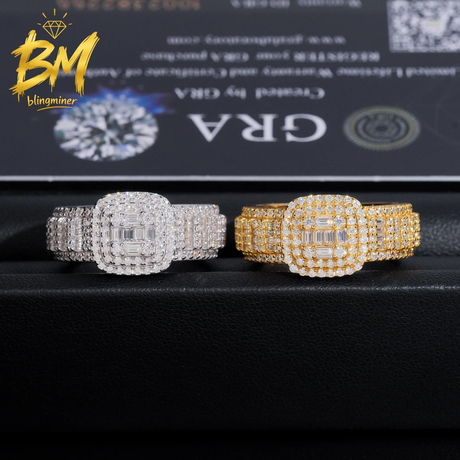 Blingminer Iced Out VVS Moissanite Rings For Men Women S925 Silver Finger Jewelry Pass Diamonds Tester GRA Free Shipping