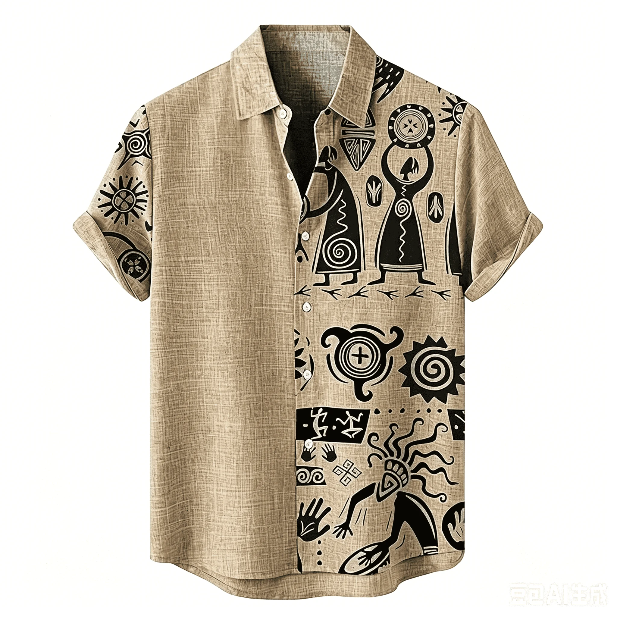 Retro-Primitiver Tribal-Totem-Hawaiihemd im südamerikanischen, afrikanischen und insulanischen Multi-Stil – Unkonventionelles, einzigartiges Sommer-Loose-Top – Detail 6