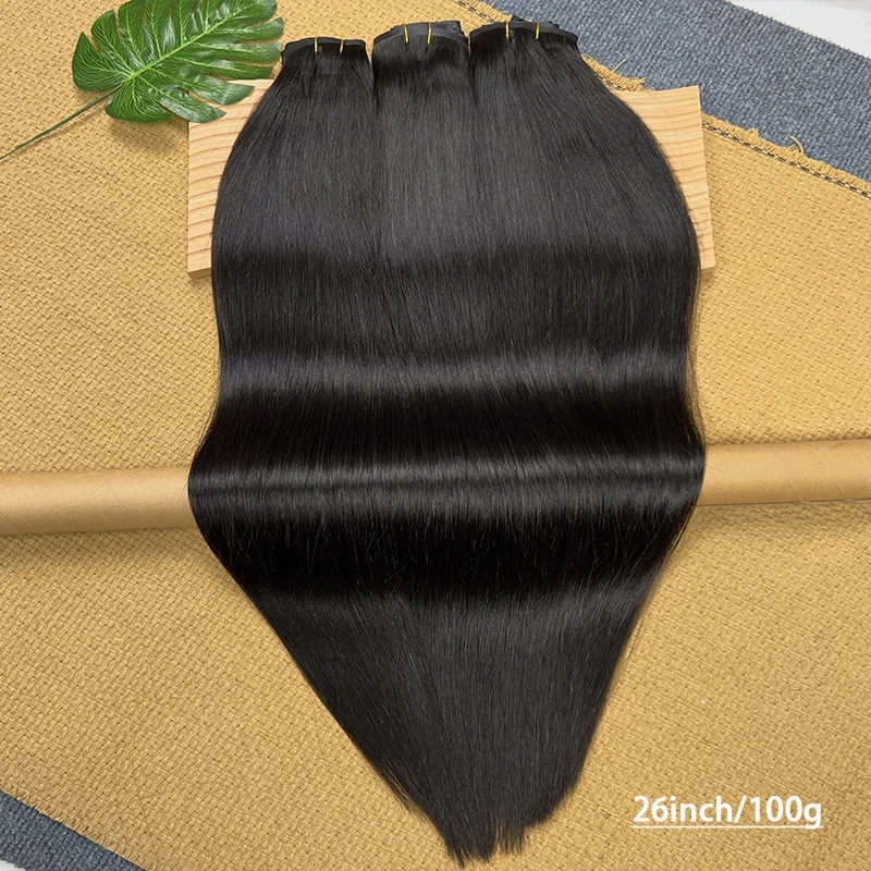 Invisible Seamless Clip Ins Bone Straight Human Hair Unprocessed Raw Hair PU Weft Extensions Full Head 7Pcs/Set Clip on Hair