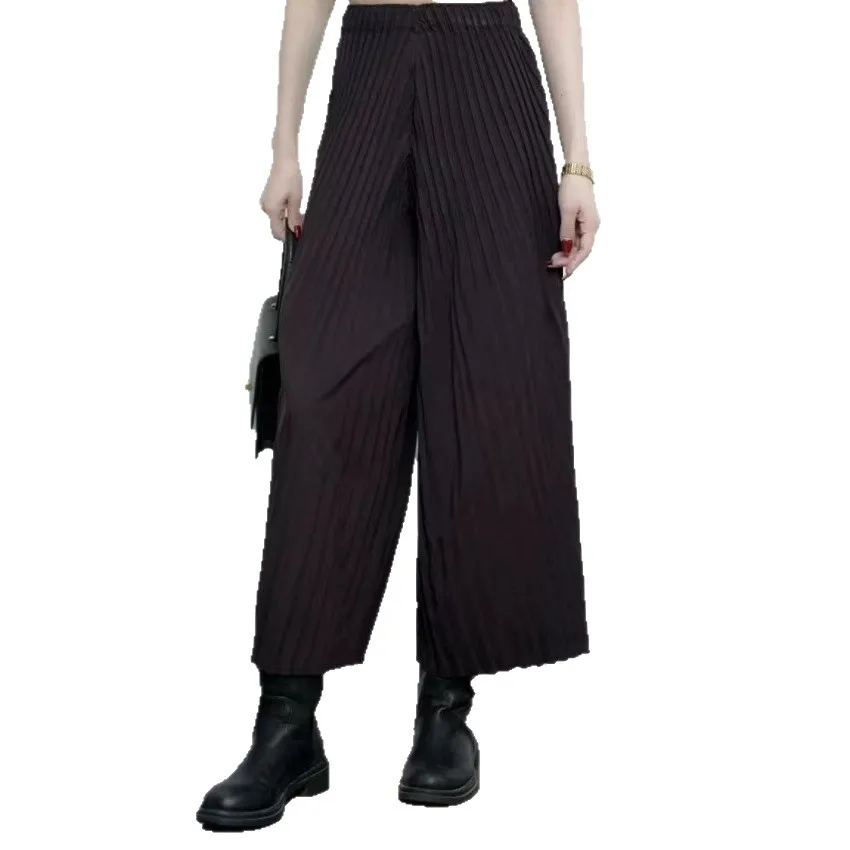 مياكي مطوي 2026 السراويل مستقيم فضفاض عالية الخصر سراويل تقليدية بسيطة تنوعا ركاب جديد واسعة أرجل السراويل الإناث نماذج #5