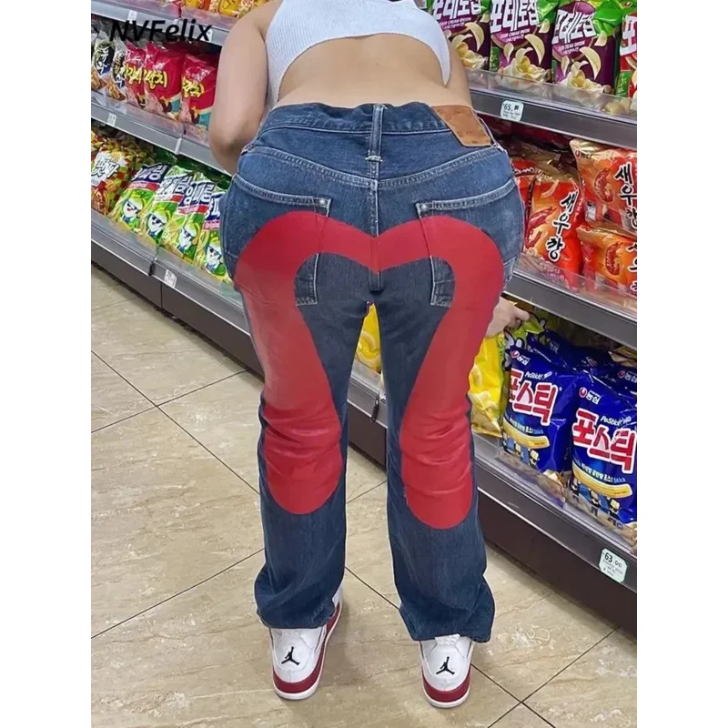 Джинсы Y2K мужские в стиле ретро, лидер продаж, джинсы с персонализированным принтом, свободные прямые джинсы в готическом стиле, в стиле панк, хип-хоп, уличная одежда, 2024