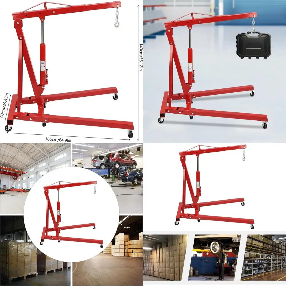 

2-тонный складной гидравлический подъемник для двигателя с 4 регулируемыми положениями и 6 колесами для гаража и мастерской, красный