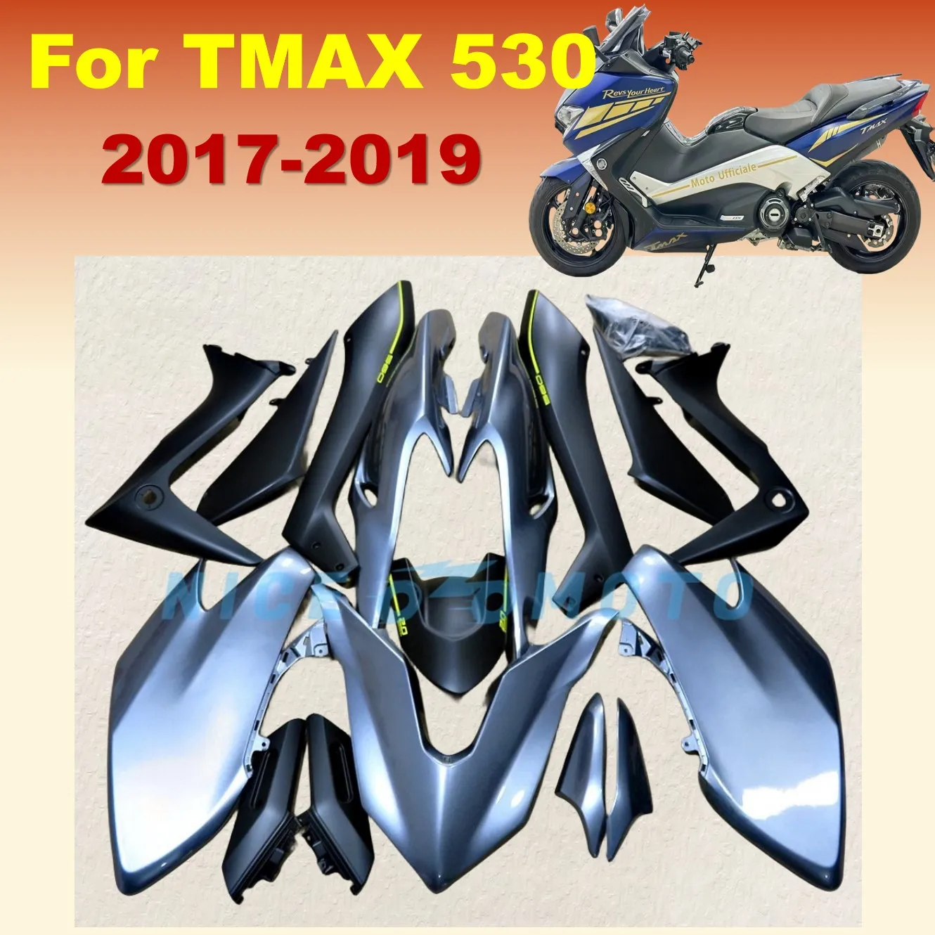 Kit gris plateado adecuado para YAMAHA TMAX530 2017 2018 2019 TMAX 530 17 18 19 T-MAX530 juego de carenado de motocicleta
