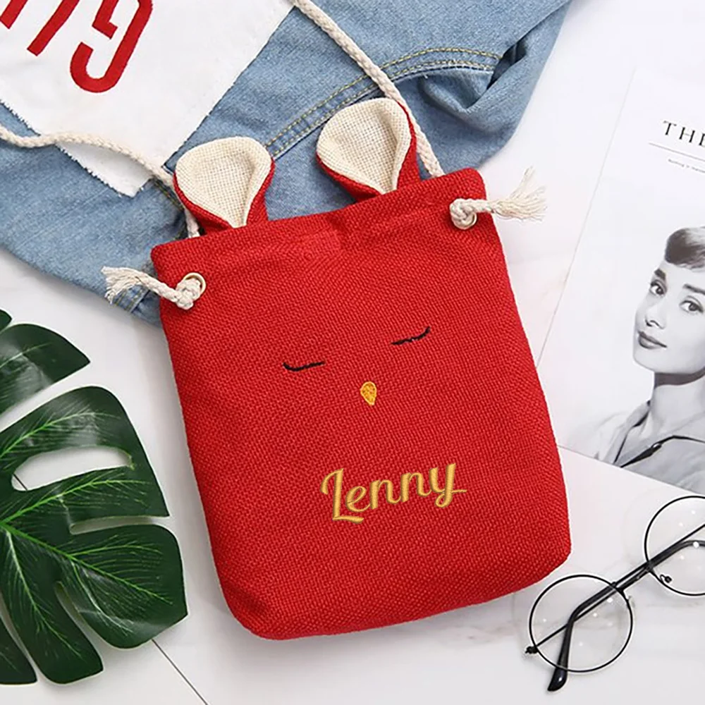 

Mini Phone Bag For Women, 2025 New Single Shoulder Crossbody Bag, Linen Drawstring Mini Purse, Custom Embroidery Coin Purse