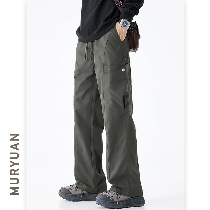 

Мужские однотонные простые базовые повседневные модные широкие прямые брюки-карго на шнурке, мужские новые модные брюки, одежда