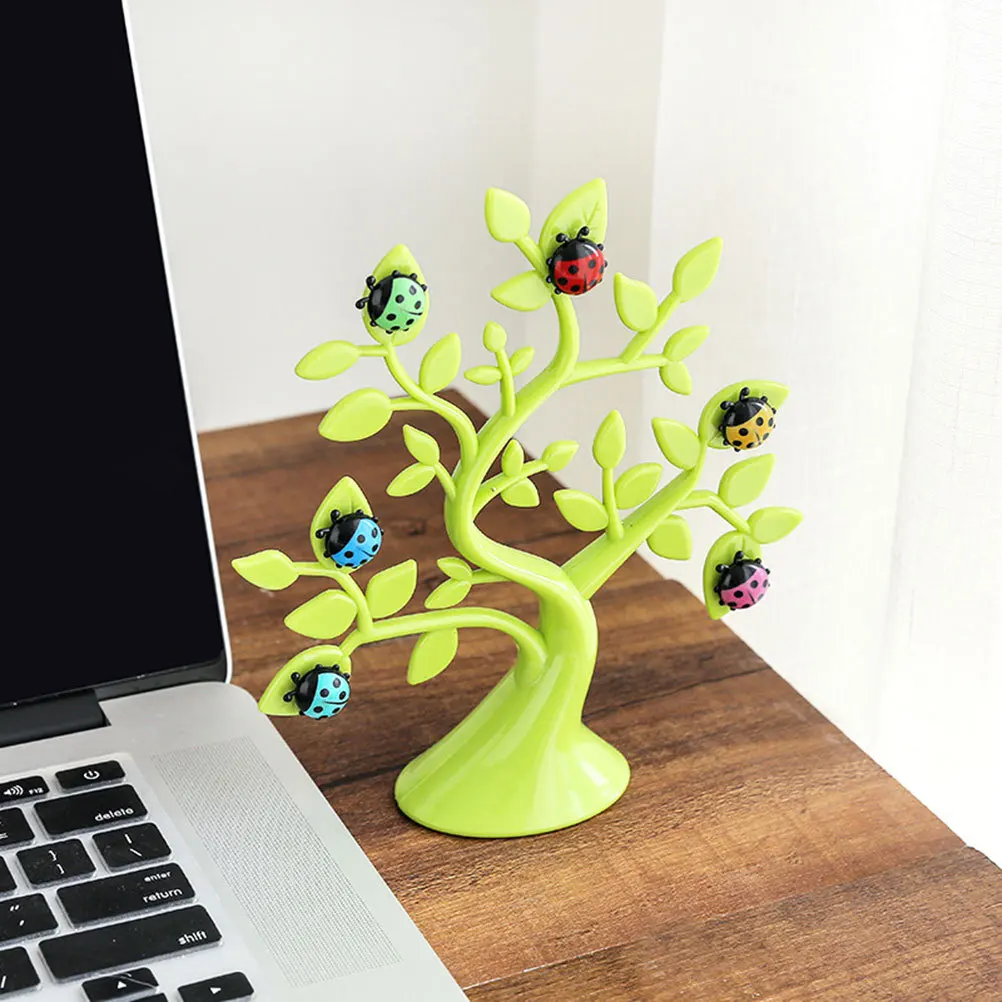 Creative Ladybug Shape Magnets on Tree Frame Magnetic Note Holder for Photos Postcards Messages Home Office Refrigerator