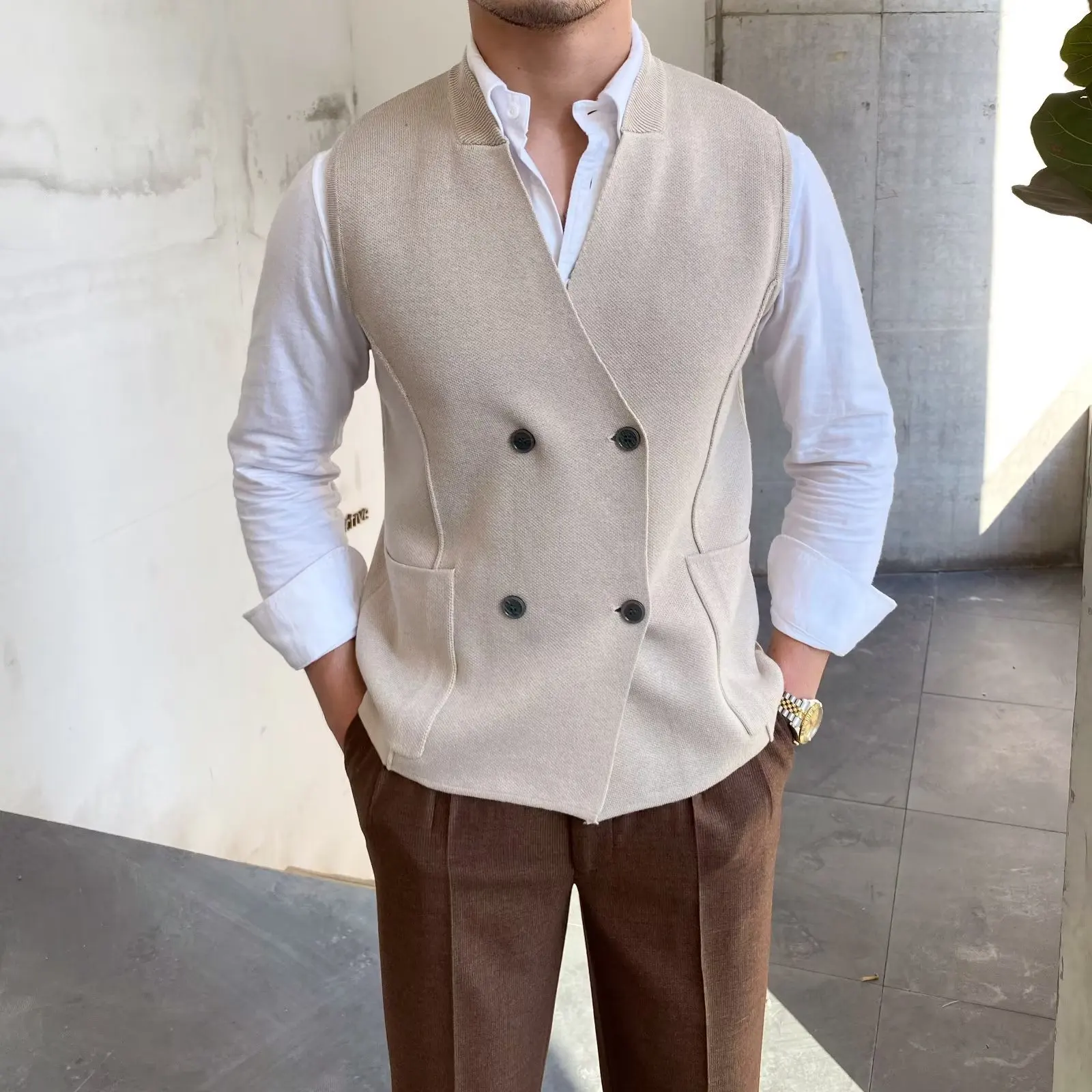 

Autumn M98122 British retro style slim herringbone woolen vest casual woolen double-breasted groom suit vest