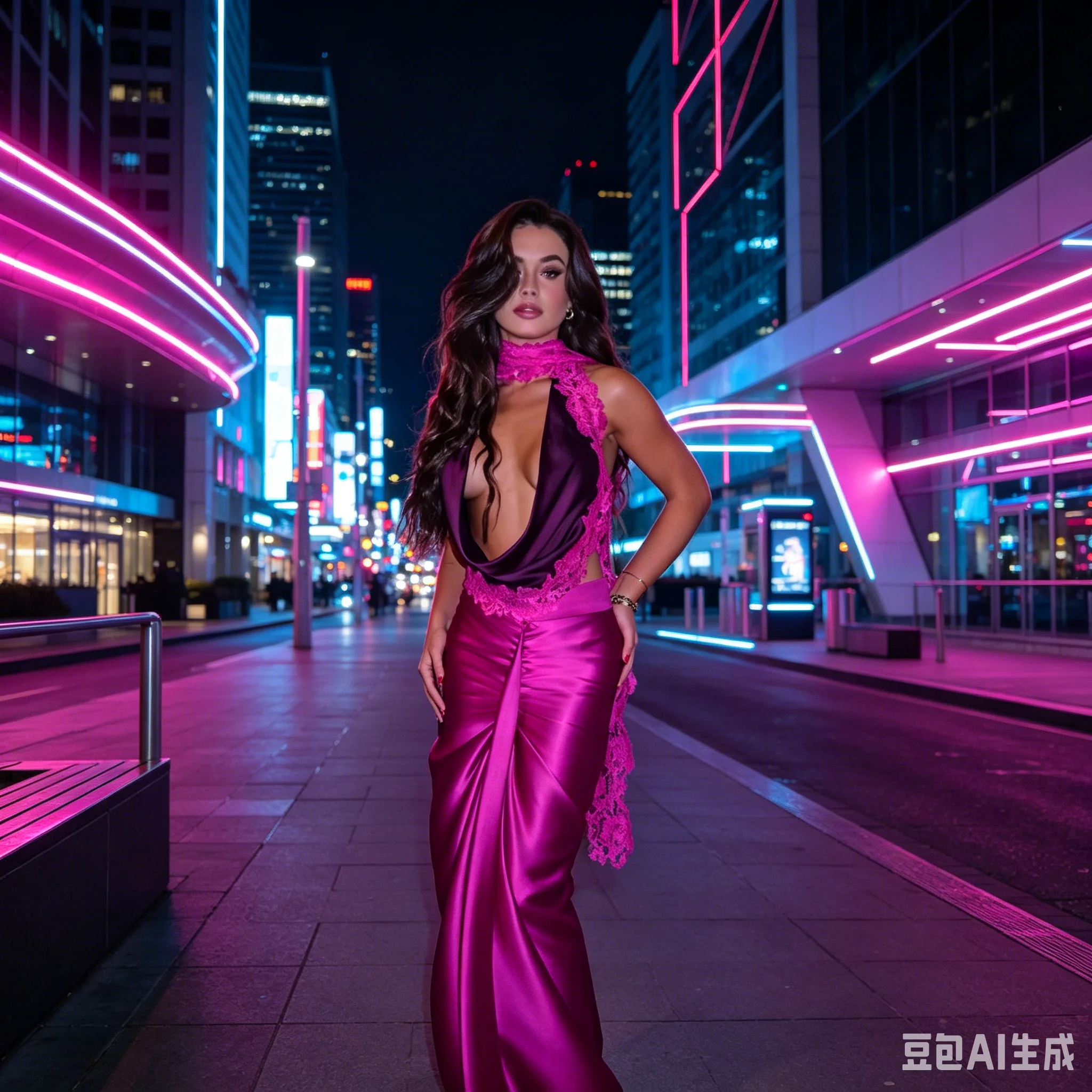 

Fuchsia Magenta High Waist Shiny Satin Mermaid Maxi Skirt Front Ruched Side Lace Trim Floor Length Bodycon Long Skirt for Club E