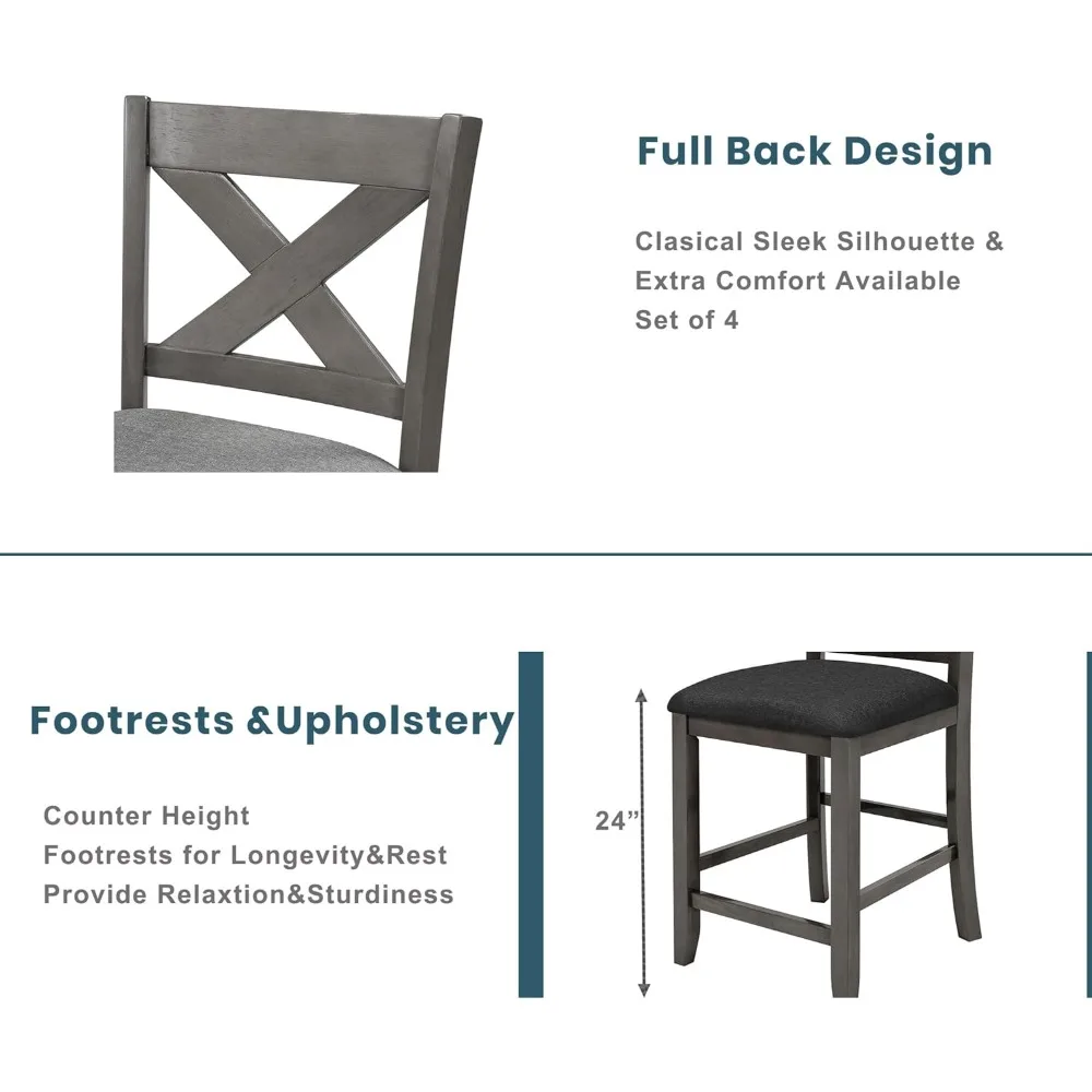طقم طاولة بار خشبية بارتفاع 5 قطع باللون الرمادي الريفي مع رف من 3 طبقات و4 كراسي