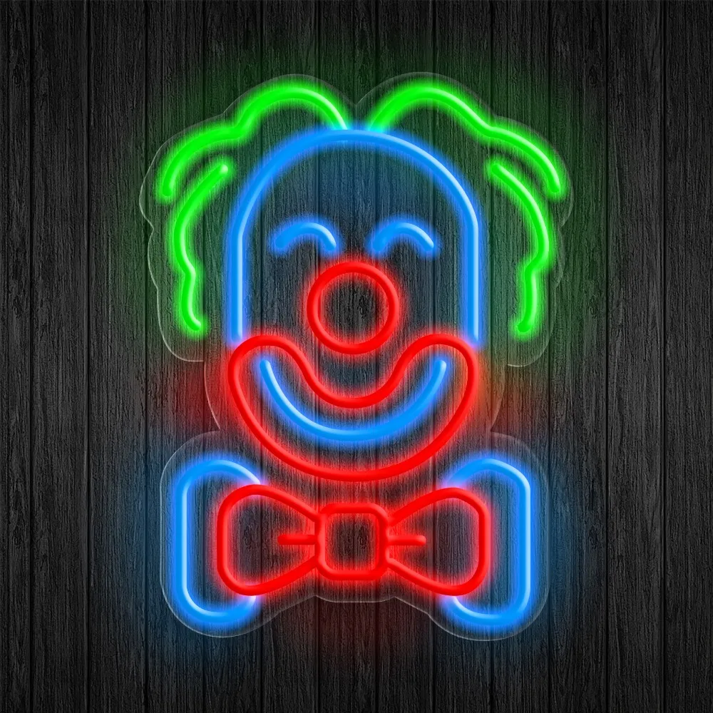 Cute Clown Face LED Neon Light Sign Dimmable USB Power for Game Room Kids Bedroom Wall Decor Unique Festival Party Cool Lighting