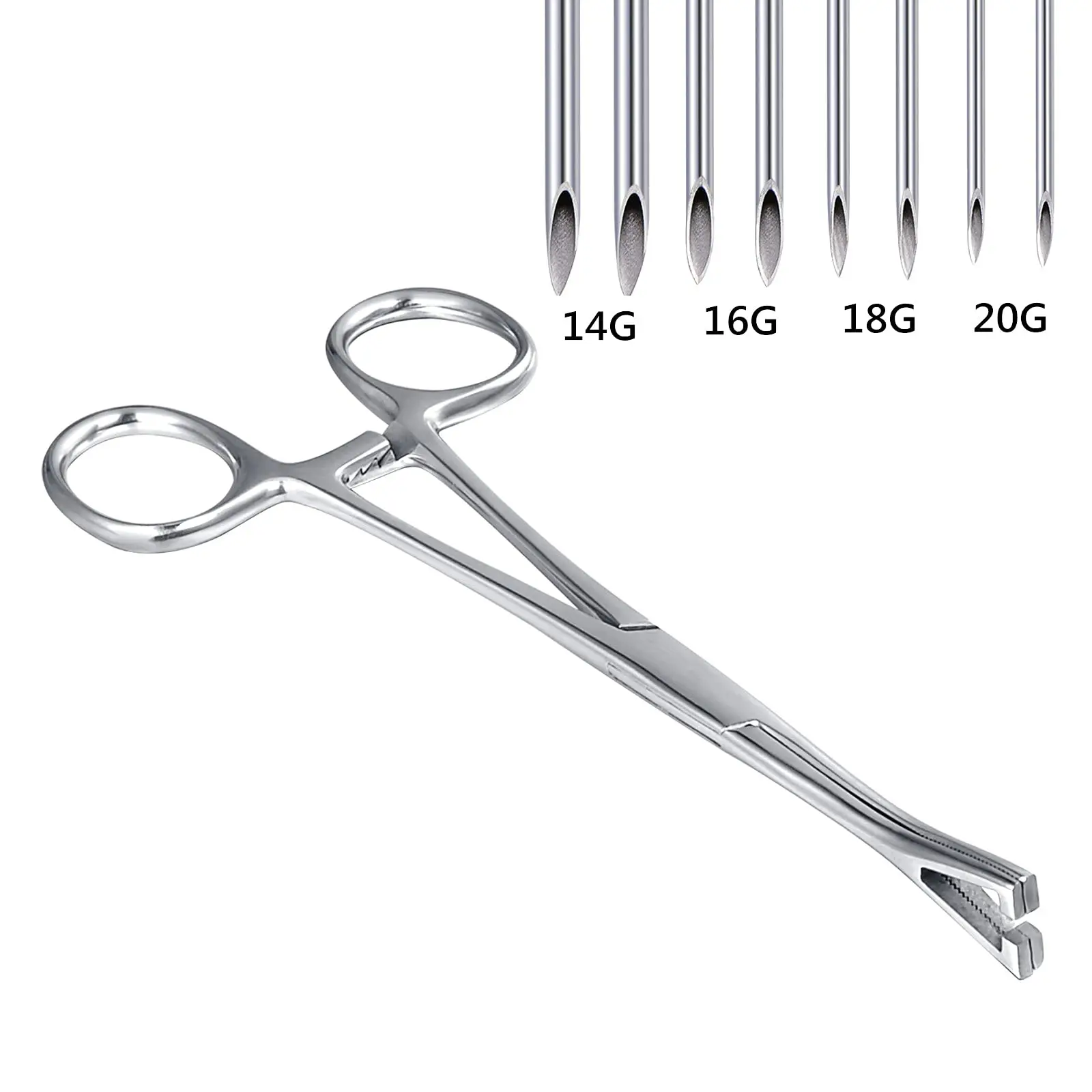 Triangle Slotted Forceps Piercing Clamps with 14G 16G 18G 20G Needles for Ear Lip Navel Tongue Septum Piercing