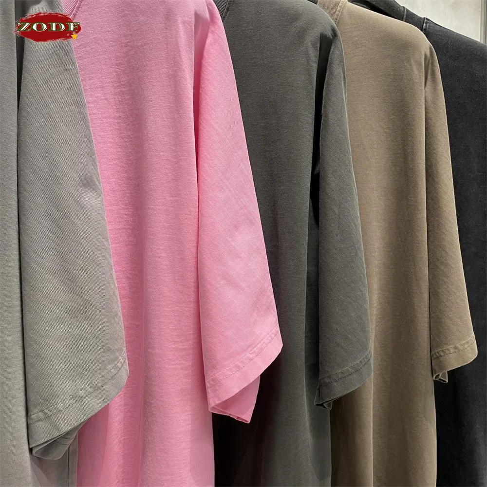 

ZODF Ретро негабаритные хлопковые футболки с боксфитом 310 г/м2 для мужчин, летние потертые футболки унисекс с рукавами «летучая мышь», брендовые топы HY1193