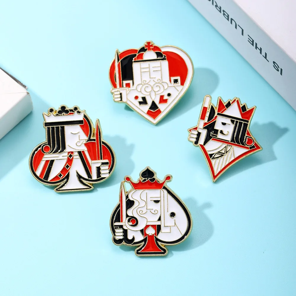 Vintage Poker King Enamel Pins Creative Crown Characters Lapel Badges Spade Heart Club King Brooches Jewelry Gifts For Game Lov