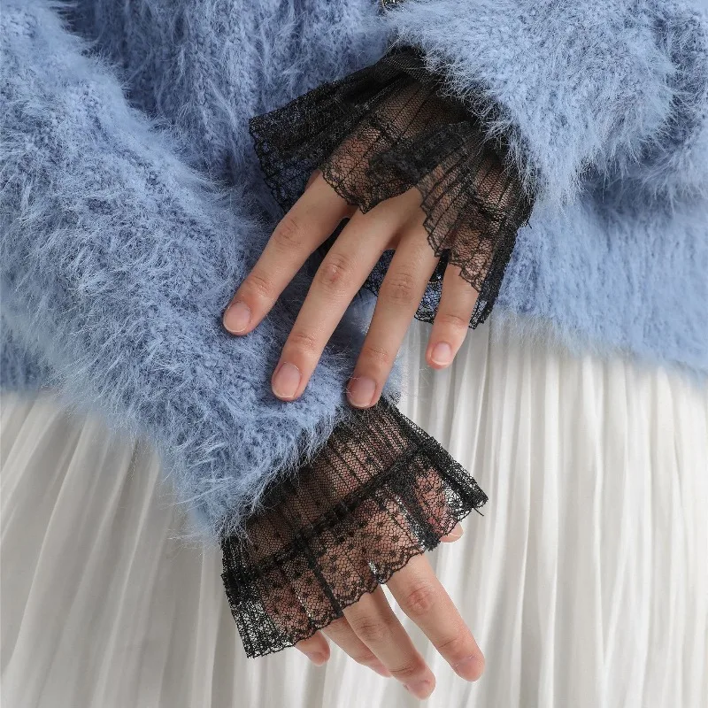 

Новый тюль с кружевной отделкой и цветочным дизайном, рукав на запястье, черный, белый цвет, накладные манжеты, аксессуары, элегантный рукав с украшением