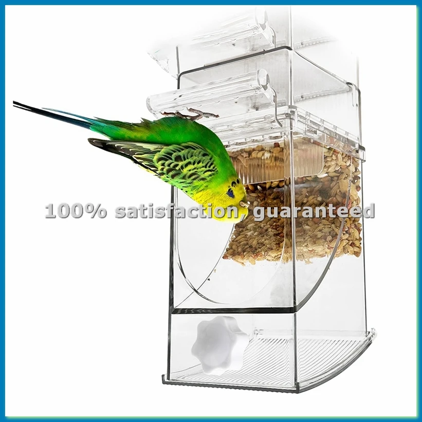 

Автоматическая прозрачная кормушка для птиц без беспорядка, контейнер для корма для попугаев, аксессуары для клеток для волнистых попугаев, канареек