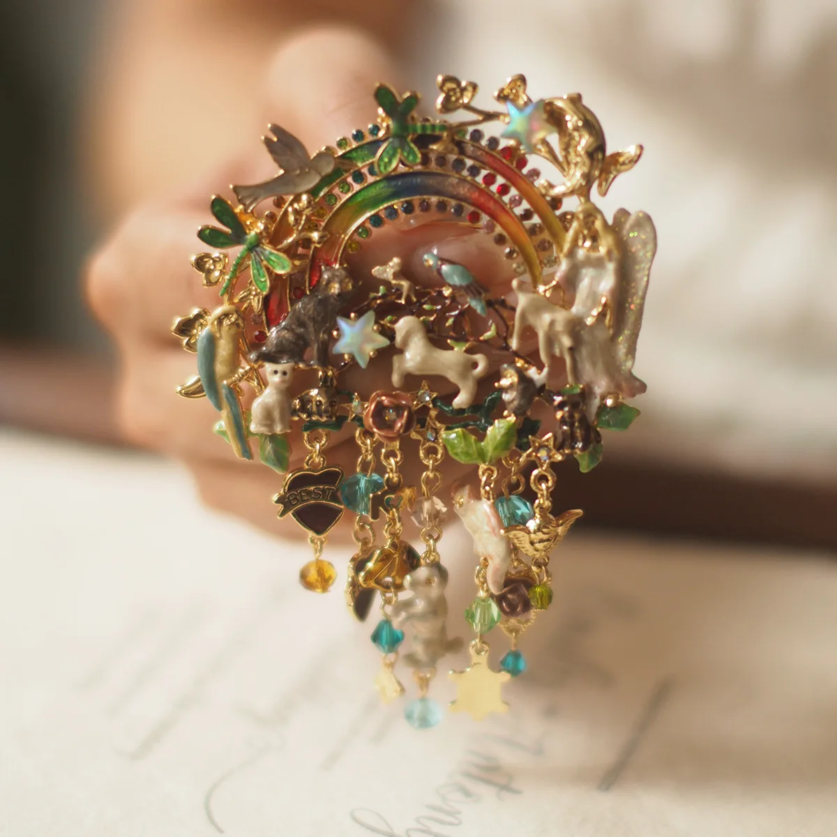 

Vintage Handcrafted Rainbow Animal Enamel Brooch - Corsage Pin