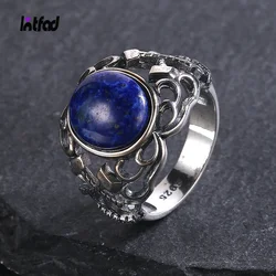 925 Sterling Silver Rings 10*12mm Natural Lapis Lazuli Labradorite Axe Hollow Design Jewelry for Women Turquoise Ring Gift