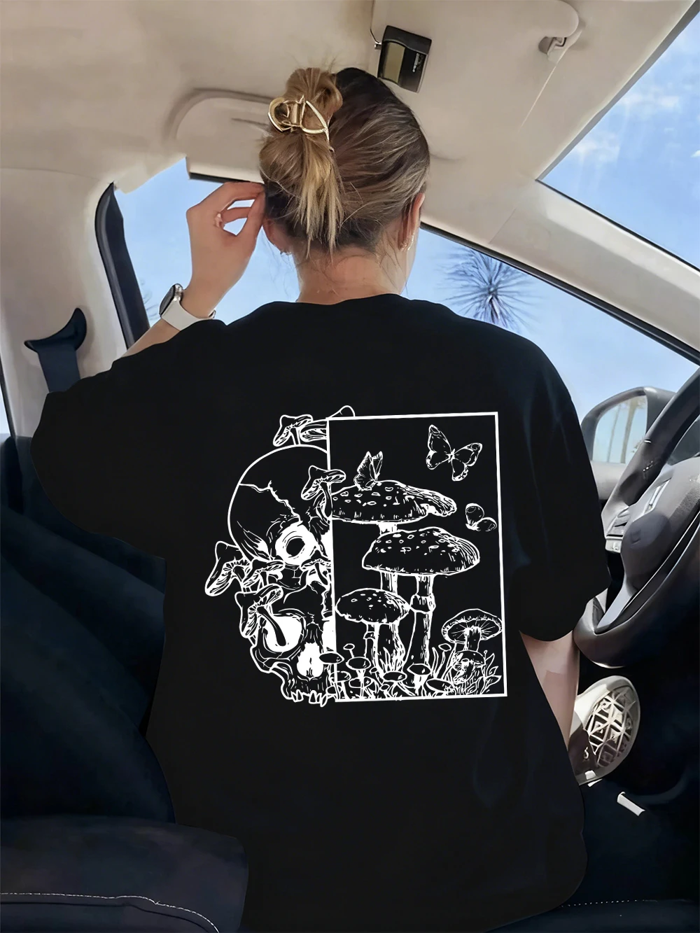 

Fly Umbrella And Butterfly Printed T-Shirts Womens Casual Loose Short Sleeve Tops O-Neck Soft T Shirts Summer Womans Clothes