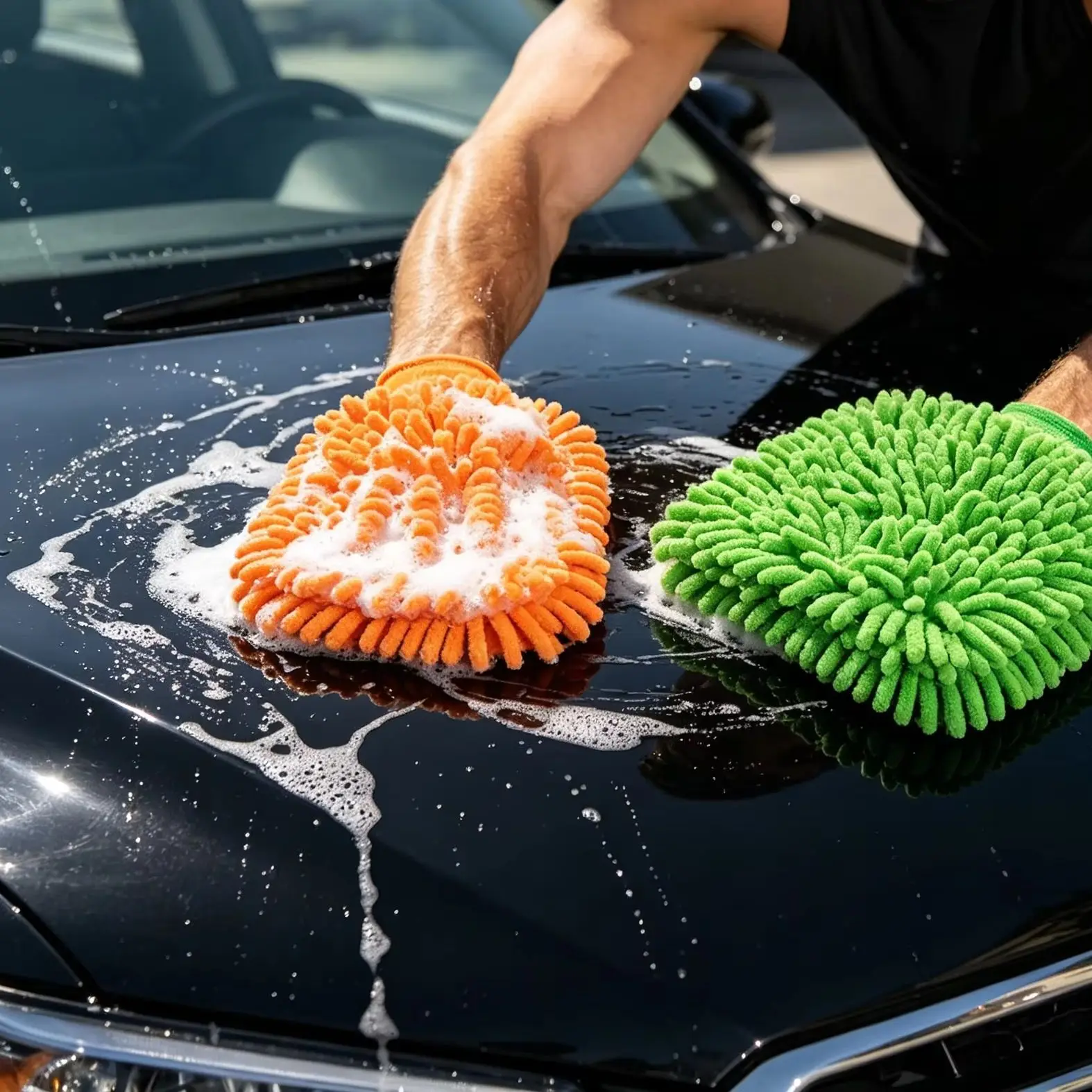 Premium Chenille Microfiber Car Wash Mitt Double-Sided Ultra Soft Plush Ultra Absorbent Lint Free Scratch Free for Motorcycle Au