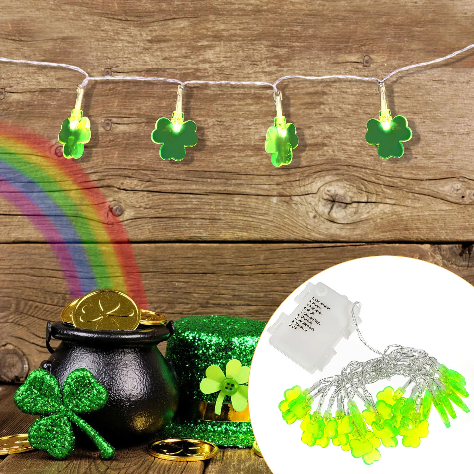 

1Set LED String Light Clover Shape Warm White Festival Decor for St Patrick's Party Outdoor Indoor Holiday Decoration