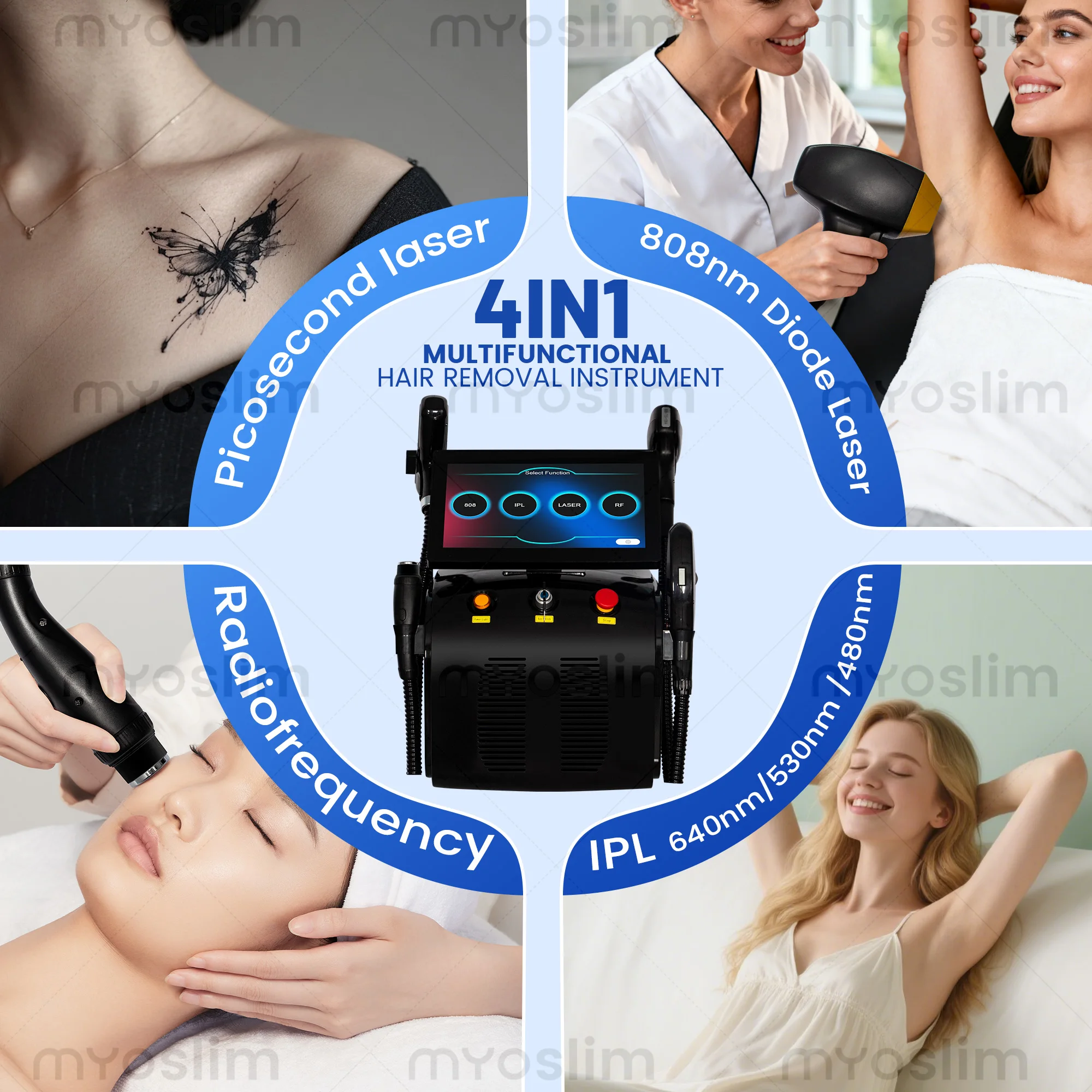 

4 IN 1 Soprano Titanium Ice Platinum RF Diode 755 808 940 1064nm 4 Wave Laser ND:YAG Machine Painless Hair Removal Machine